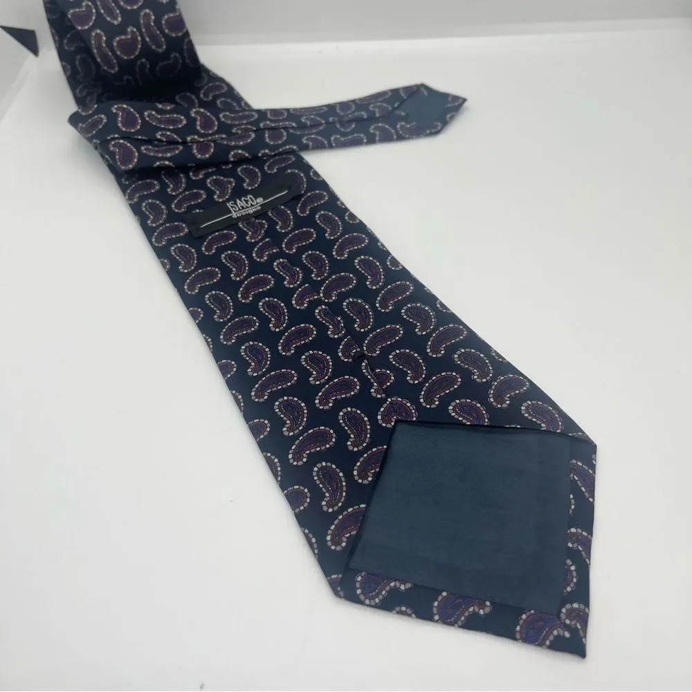 ISACO Navy Gray Burgundy Paisley Necktie